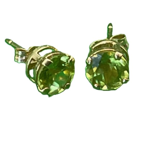 Estate 14K Gold Peridot Stud Earrings Mexico Hallmarked Light Green Fine Jewelry - Picture 10 of 10